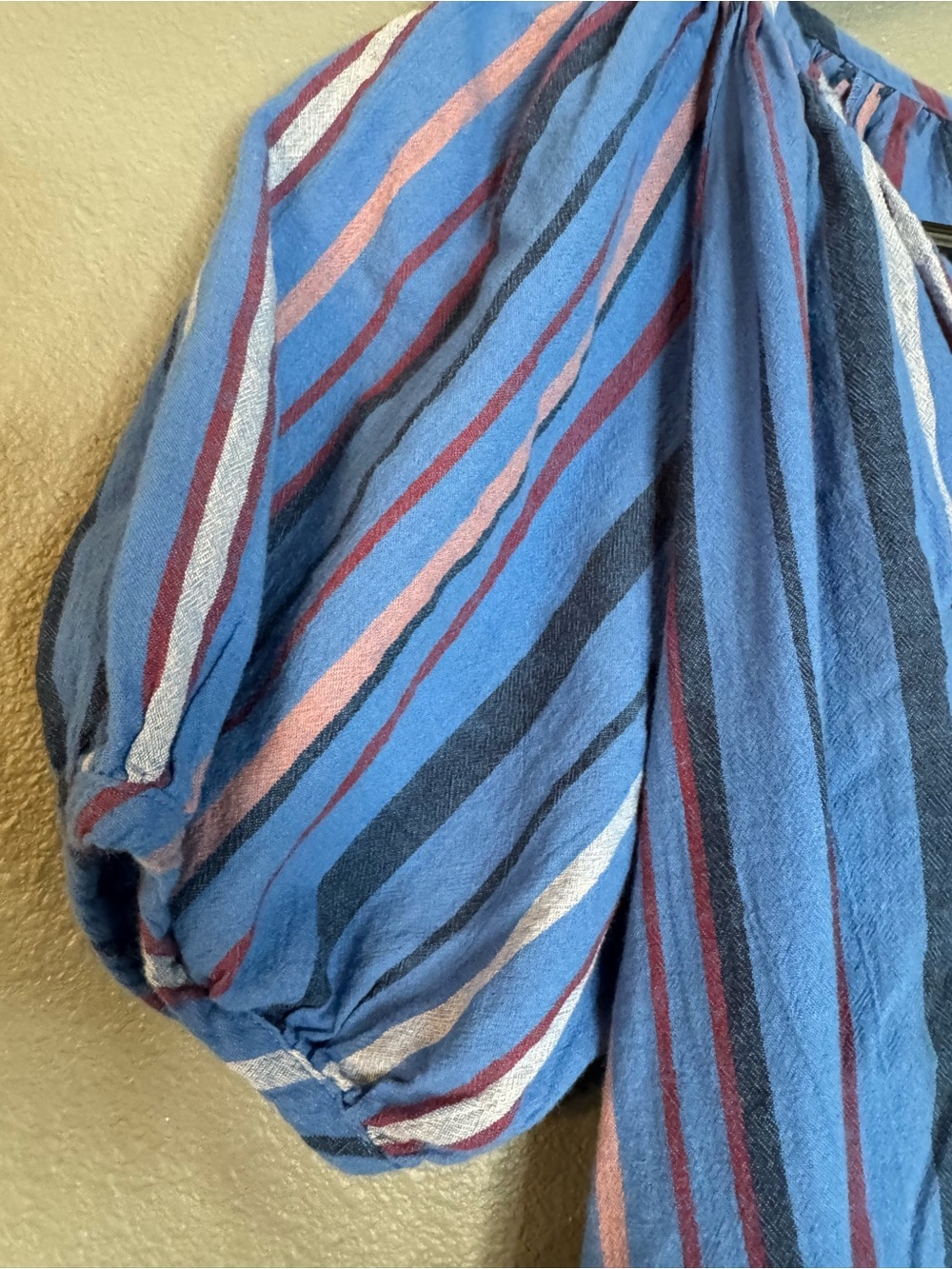 MOTHER The Beach Please Tunic Blue Multi Stripe Cotton Puff Sleeve Dress S - Picture 8 of 14